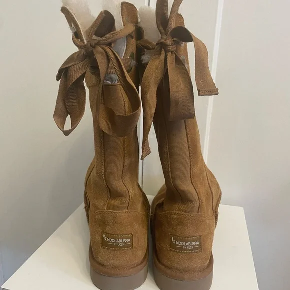 Koolaburra by UGG Andrah Tall Chestnut Suede Boots Lace Up Back 8 - Picture 3 of 6